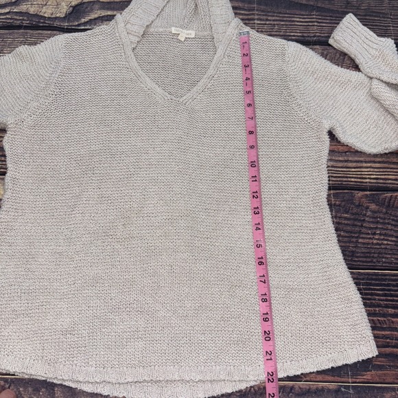 EILEEN FISHER Sweater M Linen Blend Hoodie Waffle Knit Pullover Beige - Picture 8 of 8
